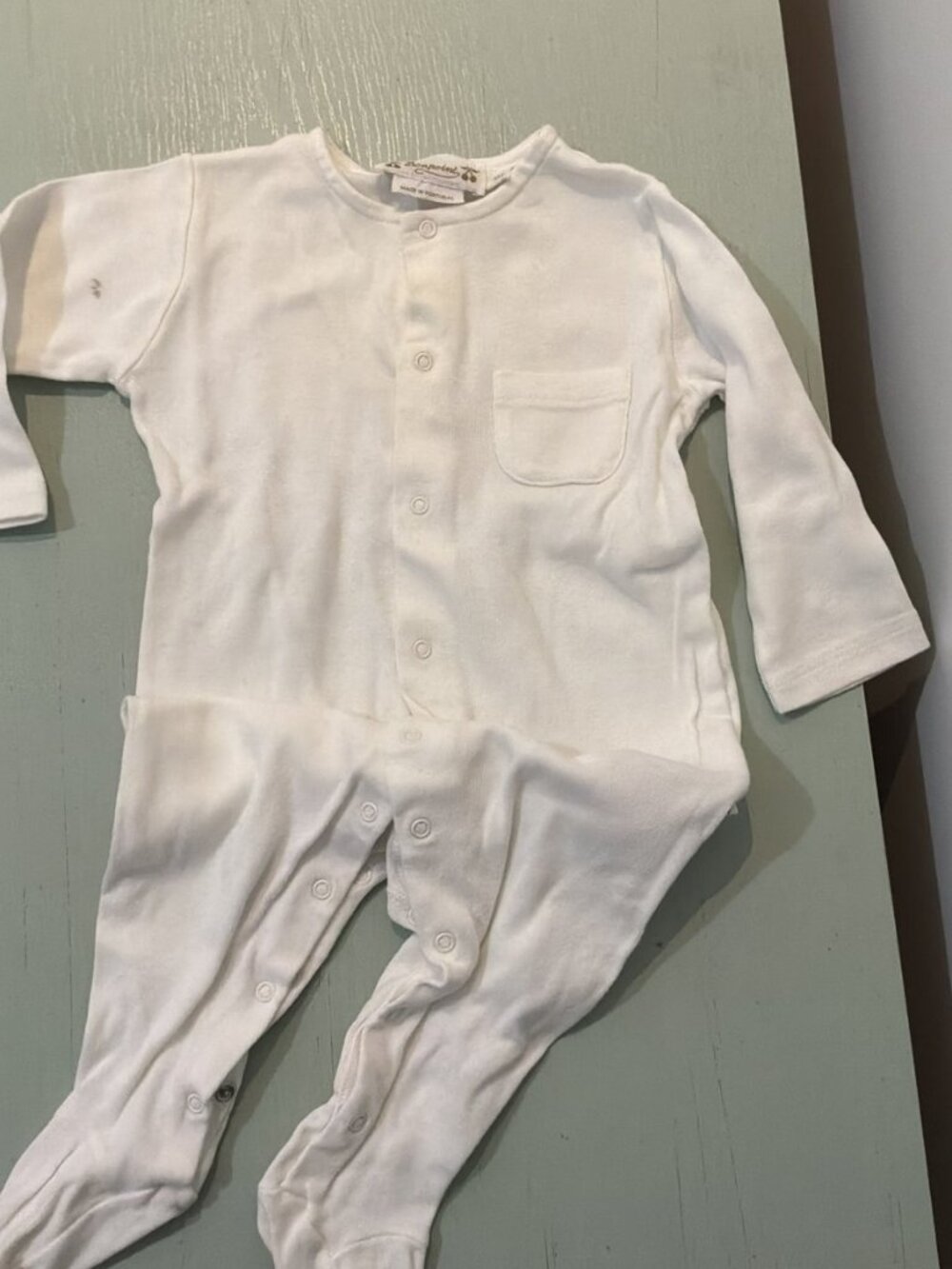 Bonpoint White Pocket Snap Footie 3M